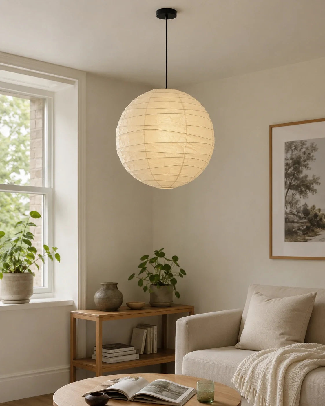 Wabi-Sabi Round Paper Lantern Pendant Light