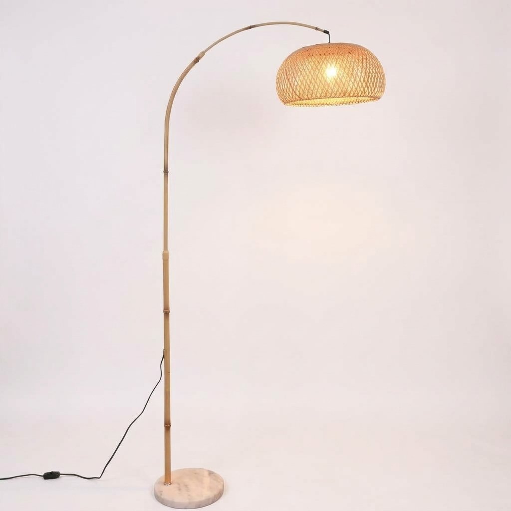 Adjustable Rattan Arc Floor Lamp