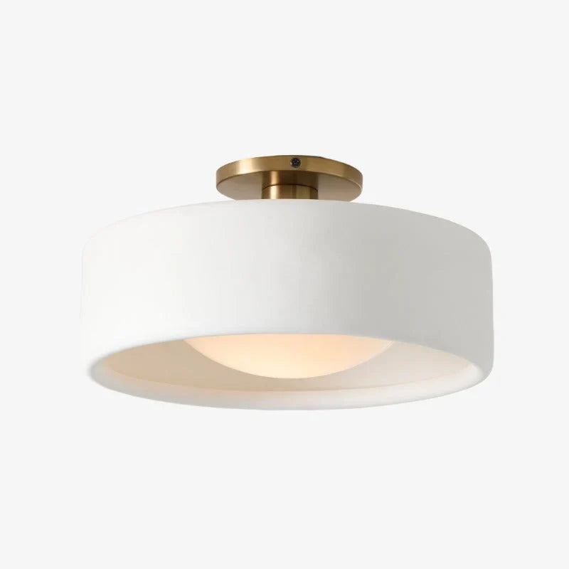 White ceramic flush mount ceiling light, Ø14 in