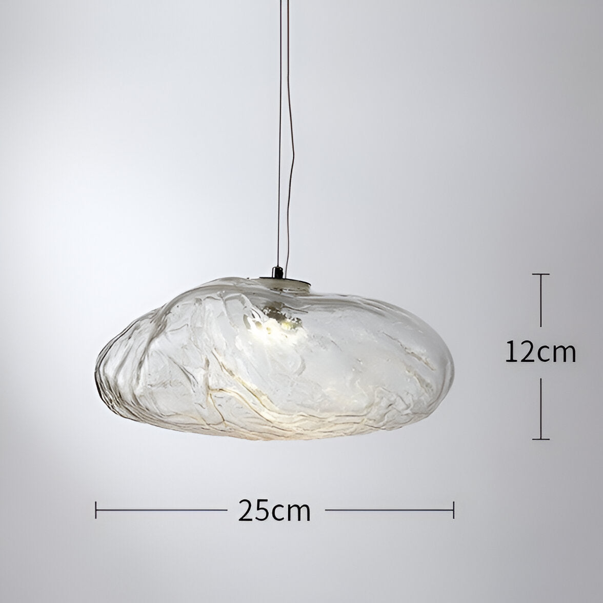 Clear cloud glass shade dimension diagram, 25cm by 12cm