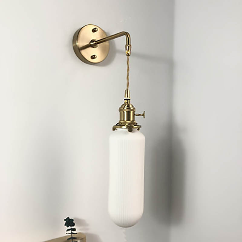 Japanese Ceramic Wall Light with Ribbed Shade