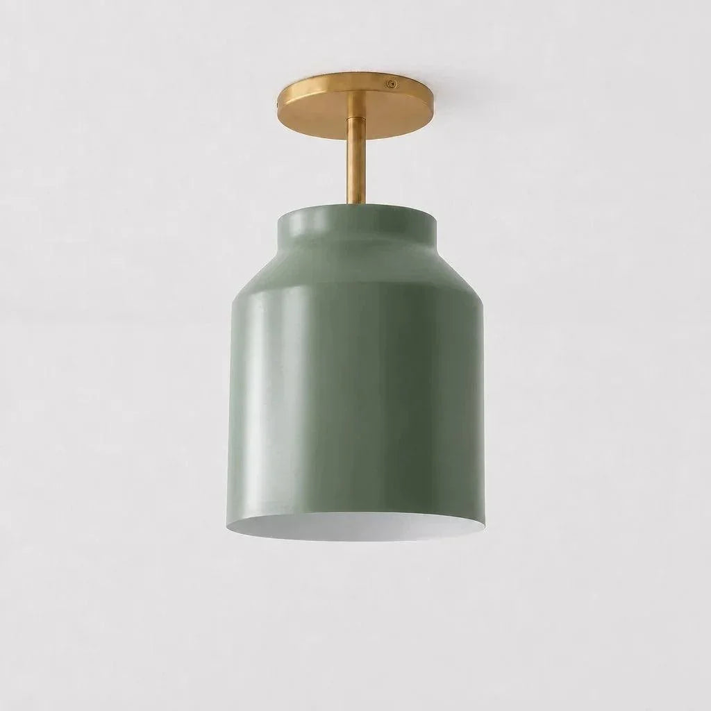 Sage green shade ceiling light with brass hardware