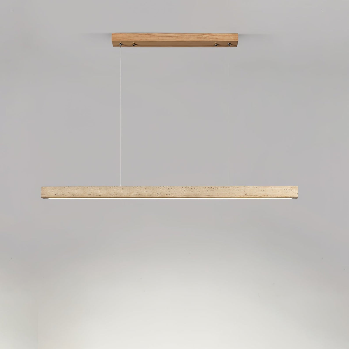 Travertine Linear Pendant Light with Wood Accents