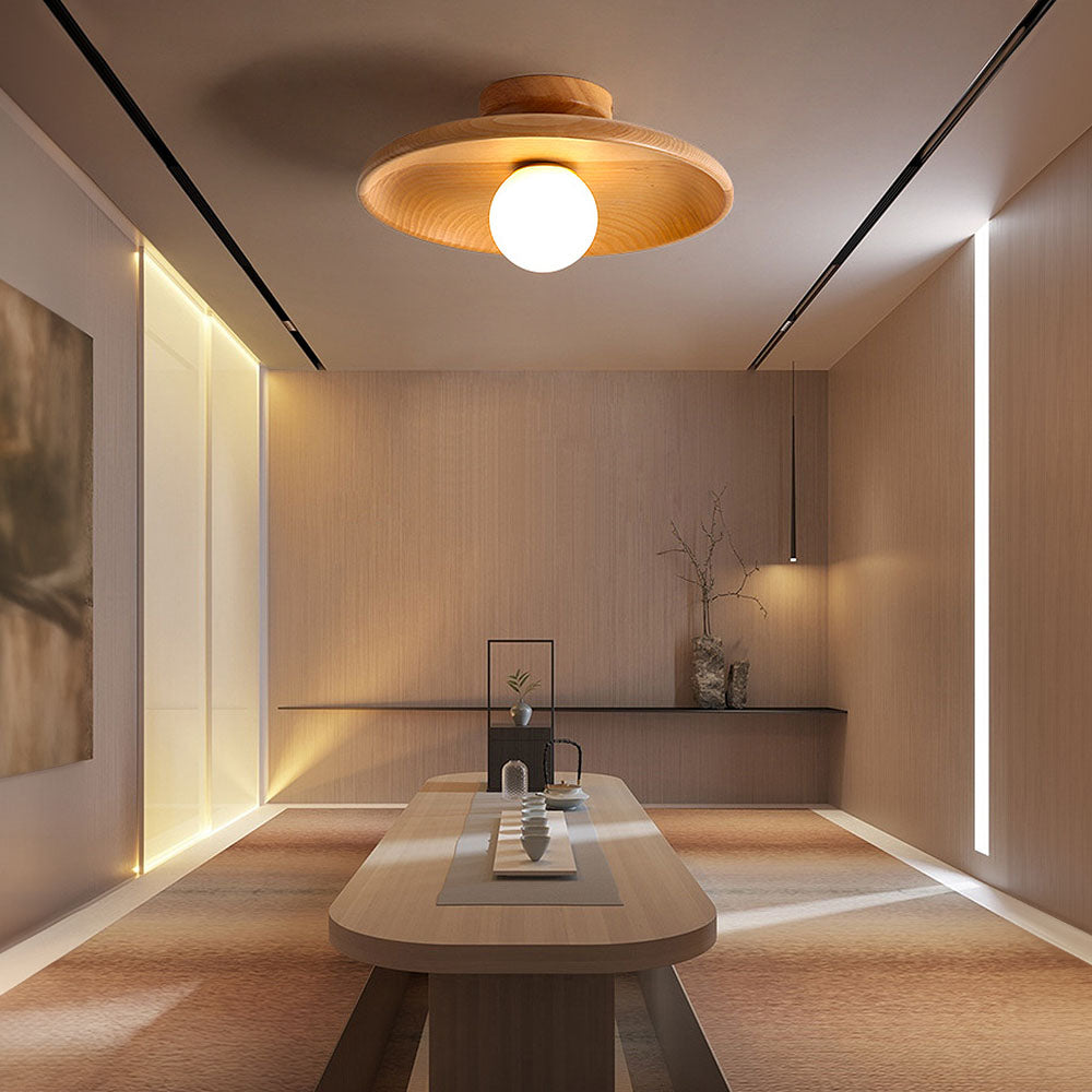 Wooden Disc Ceiling Light with Globe