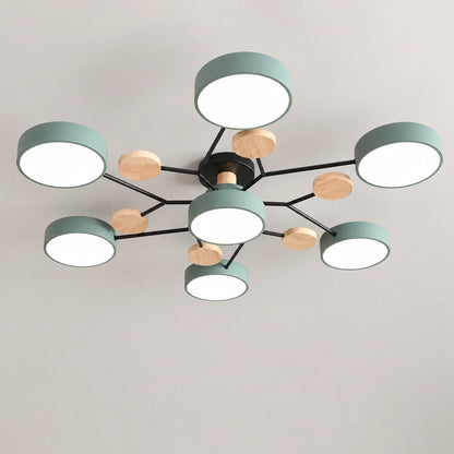 Modern Round LED Ceiling Light with Wooden Accents
