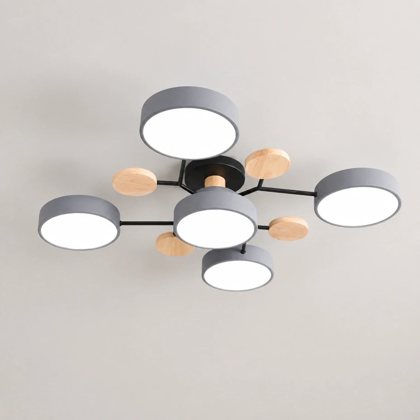 Modern Round LED Ceiling Light with Wooden Accents