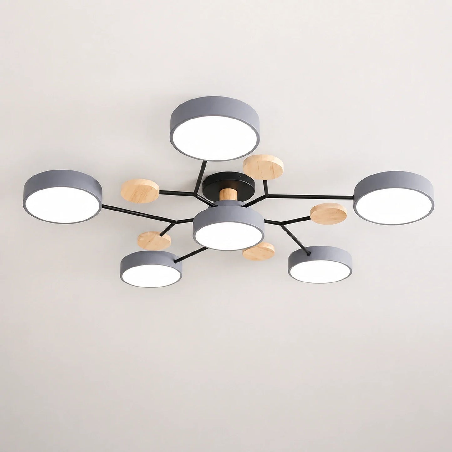 Modern Round LED Ceiling Light with Wooden Accents