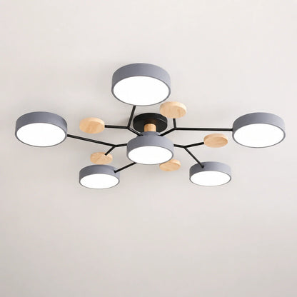 Modern Round LED Ceiling Light with Wooden Accents