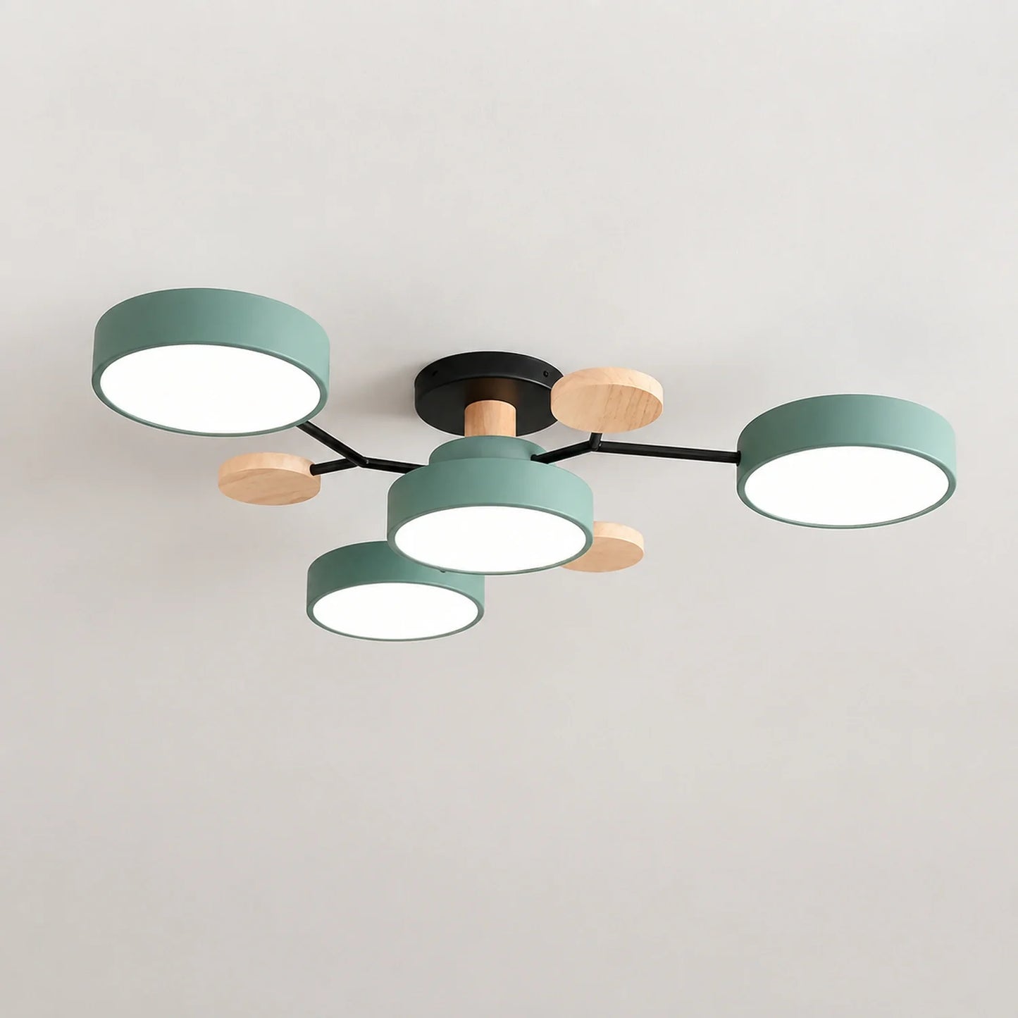 Modern Round LED Ceiling Light with Wooden Accents