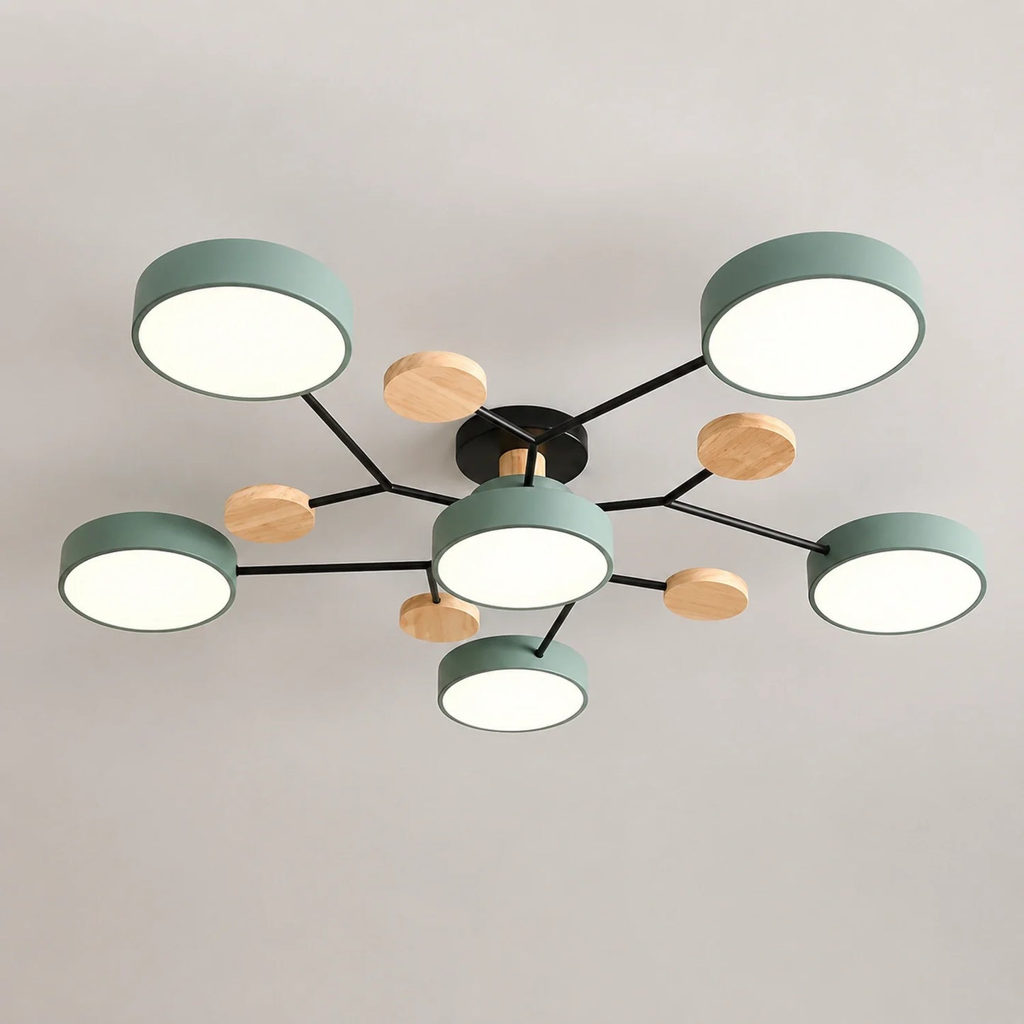 Modern Round LED Ceiling Light with Wooden Accents