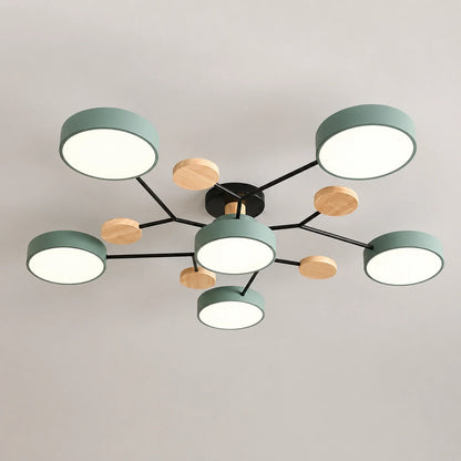 Modern Round LED Ceiling Light with Wooden Accents
