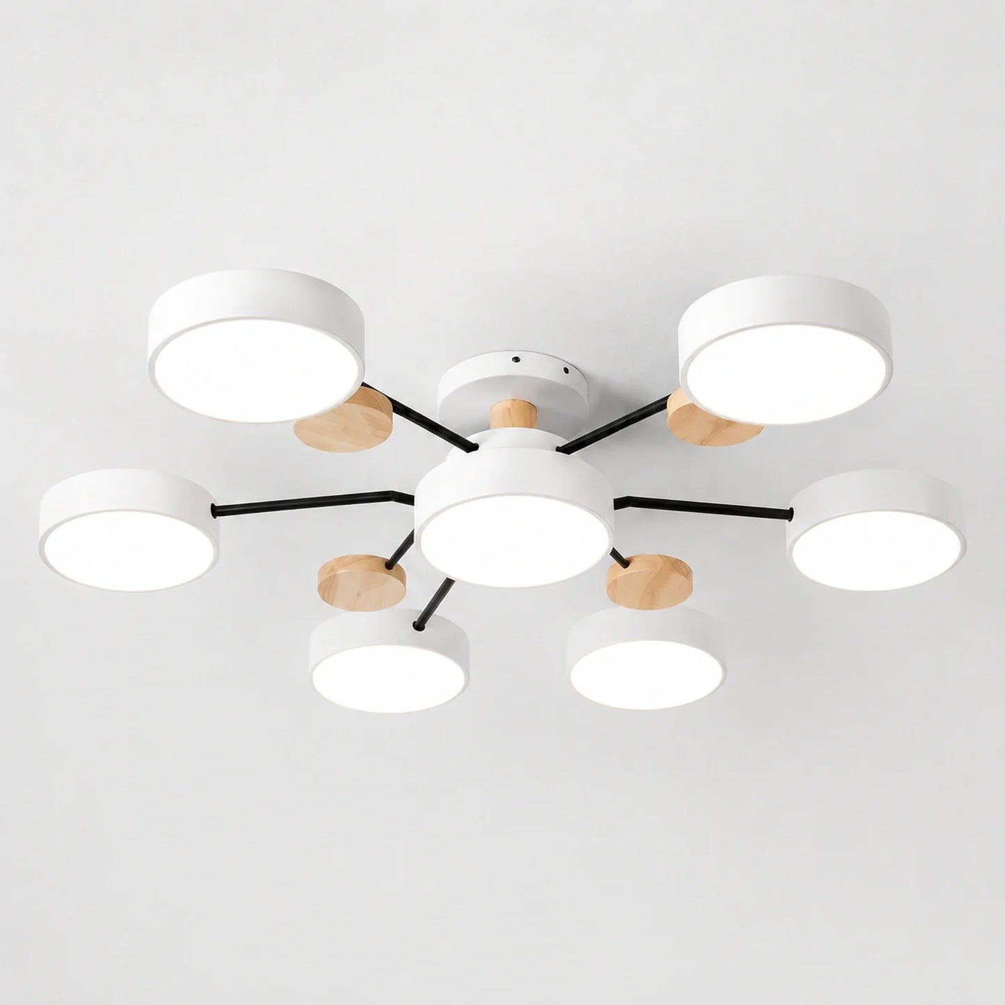Modern Round LED Ceiling Light with Wooden Accents