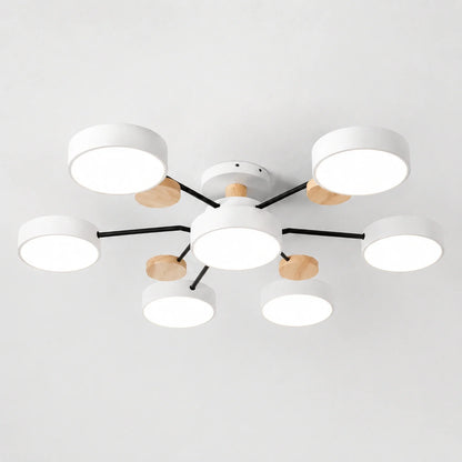 Modern Round LED Ceiling Light with Wooden Accents