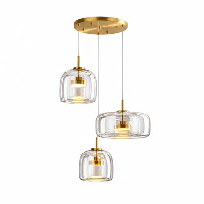 Clear glass dome pendant light, three-light set