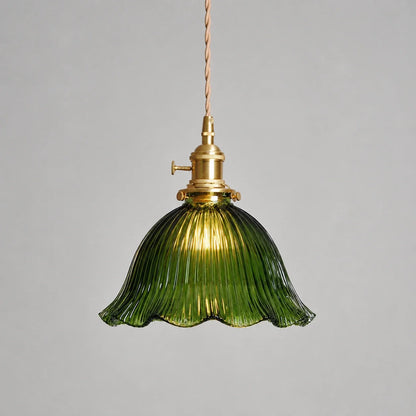 Vintage Ribbed Glass Pendant Light