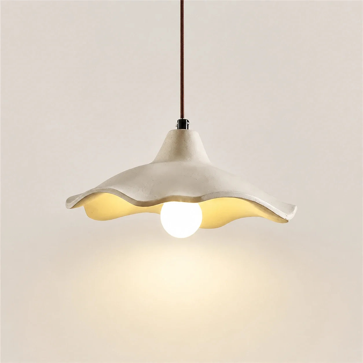 Scalloped Cement Pendant Light with Wood Detail