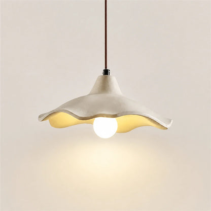 Scalloped Cement Pendant Light with Wood Detail