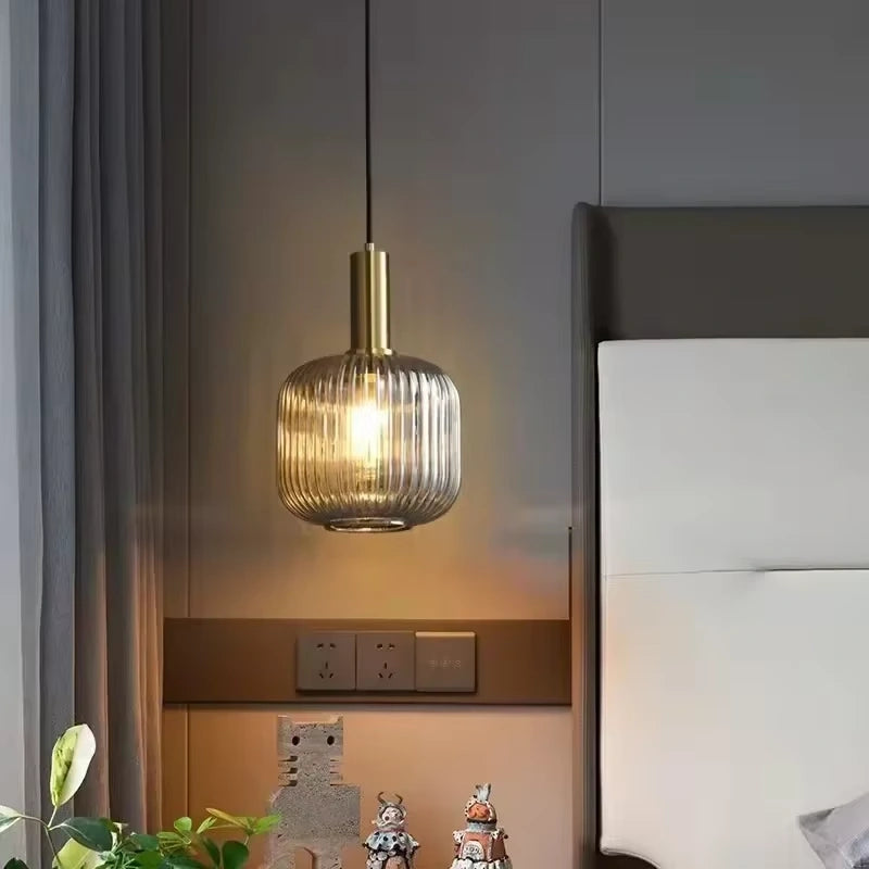 Ribbed Glass Pendant Light with Adjustable Cord