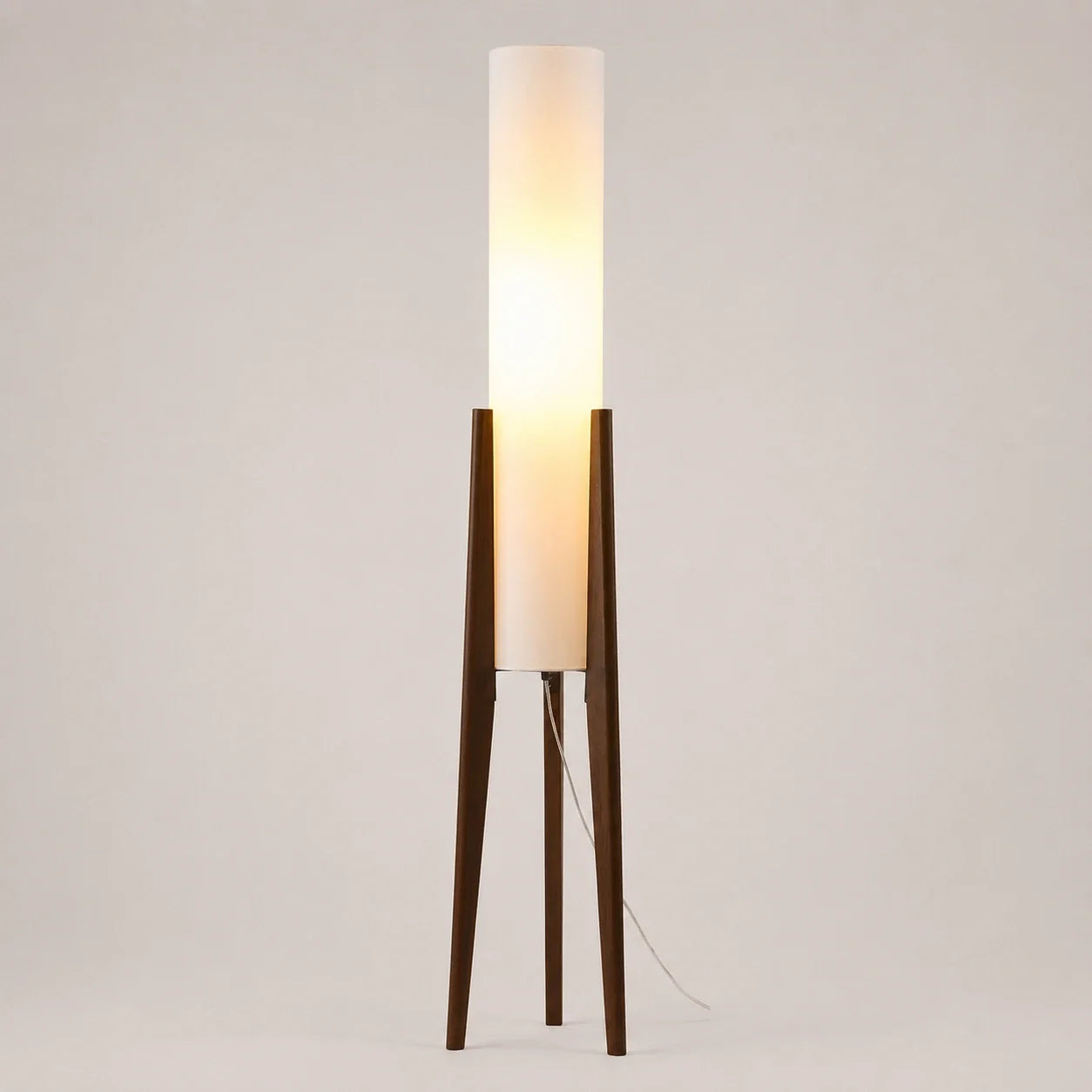 Wooden Tripod Floor Lamp with Tall Fabric Shade