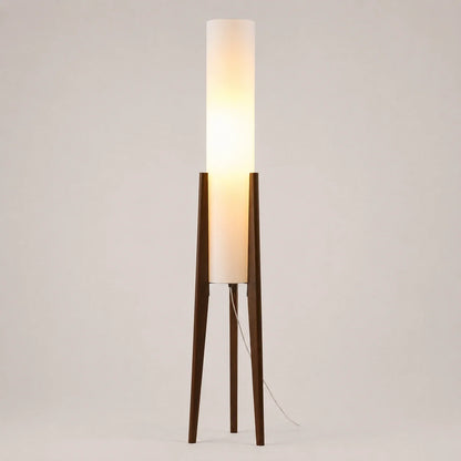 Wooden Tripod Floor Lamp with Tall Fabric Shade