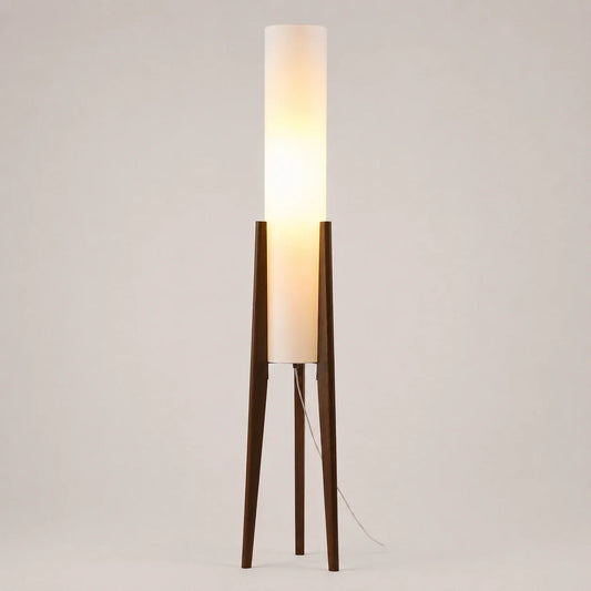 Wooden Tripod Floor Lamp with Tall Fabric Shade