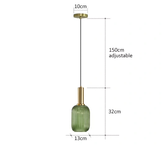 Ribbed Glass Pendant Light with Adjustable Cord