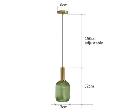 Ribbed Glass Pendant Light with Adjustable Cord