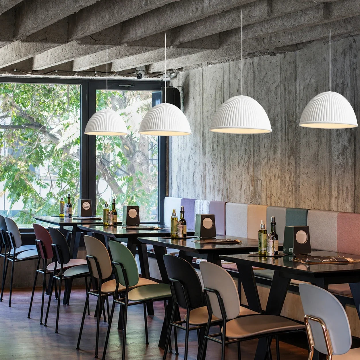 Modern Ribbed Dome Pendant Light