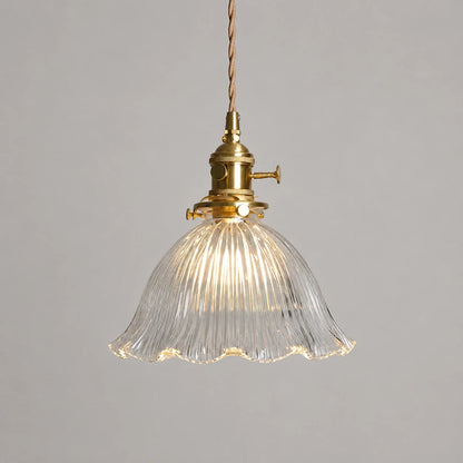 Vintage Ribbed Glass Pendant Light