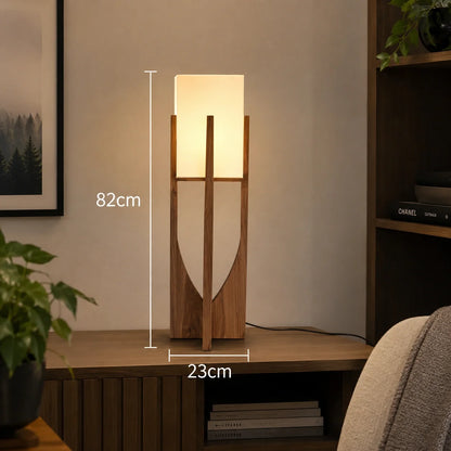 Wooden Floor Lamp with Fabric Shade and LED Bulb