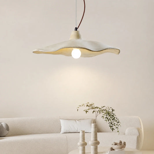 Scalloped Cement Pendant Light with Wood Detail