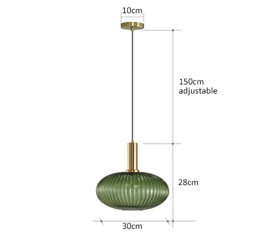 Ribbed Glass Pendant Light with Adjustable Cord