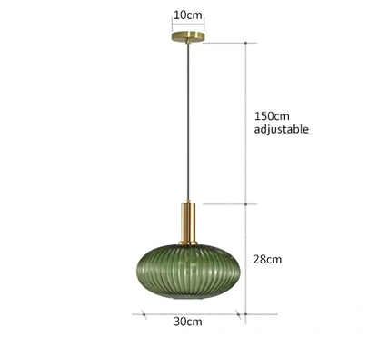 Ribbed Glass Pendant Light with Adjustable Cord