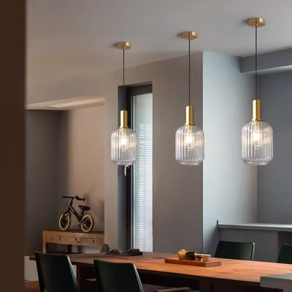 Ribbed Glass Pendant Light with Adjustable Cord