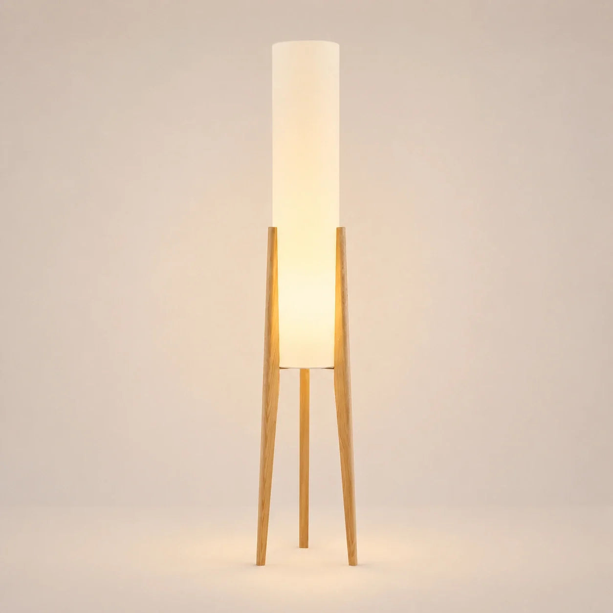 Wooden Tripod Floor Lamp with Tall Fabric Shade