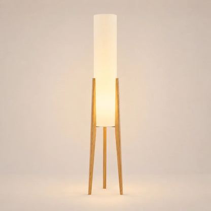Wooden Tripod Floor Lamp with Tall Fabric Shade