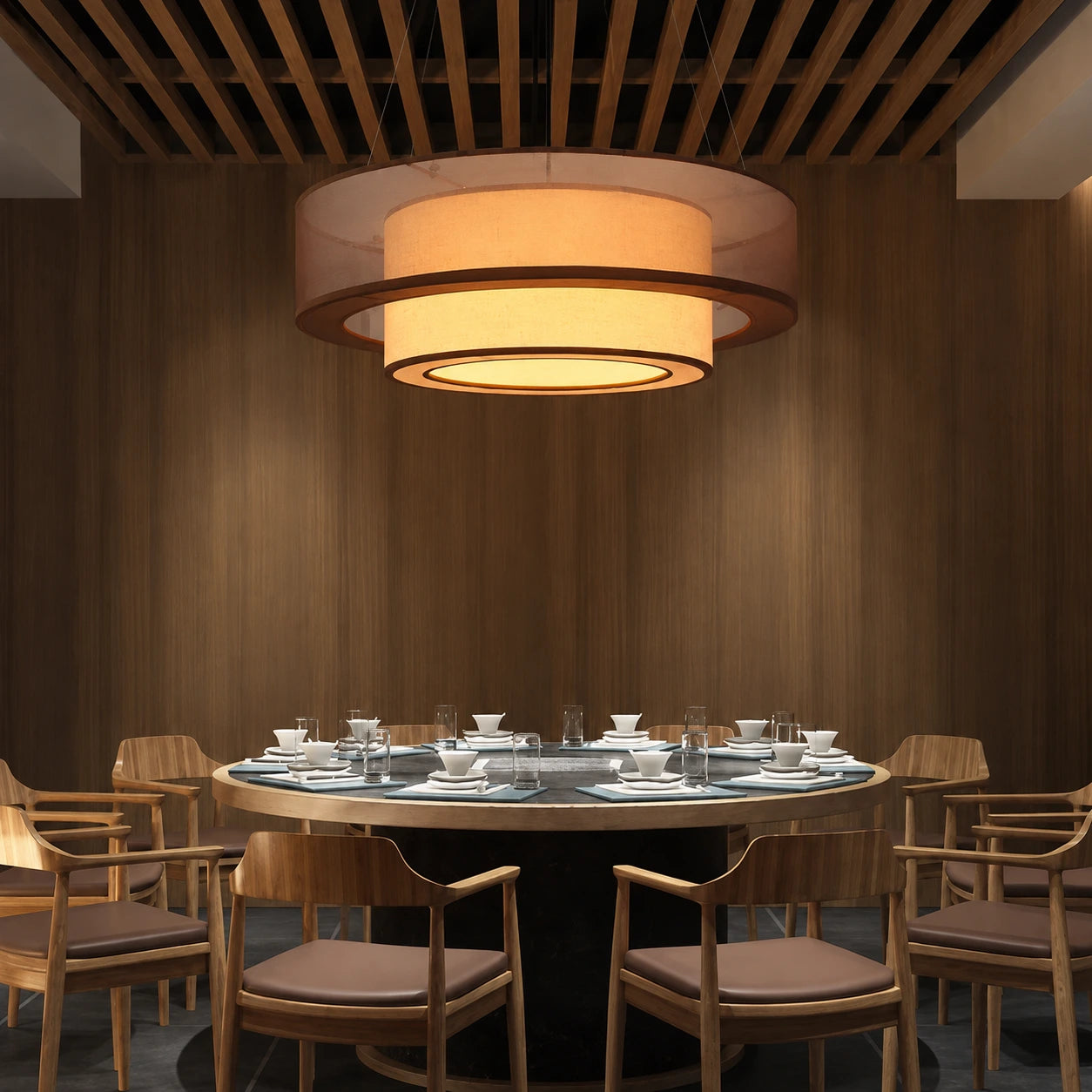 Layered Fabric Drum Pendant Light