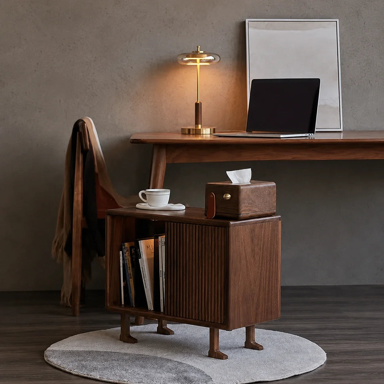 Walnut Wood and Glass LED Table Lamp