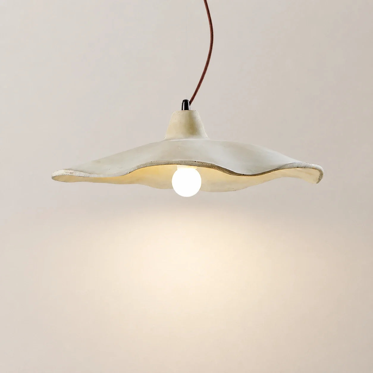 Scalloped Cement Pendant Light with Wood Detail