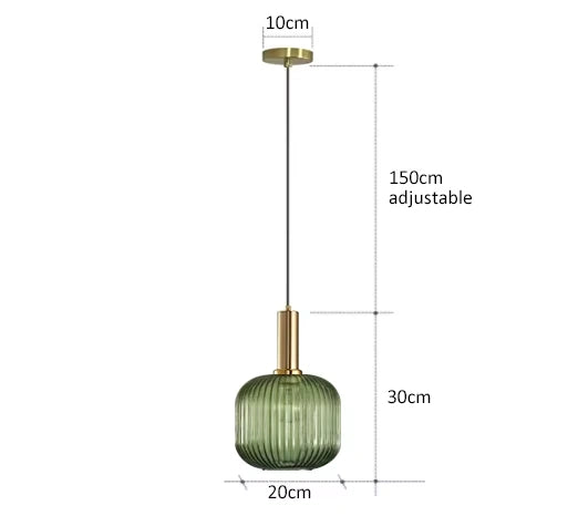Ribbed Glass Pendant Light with Adjustable Cord