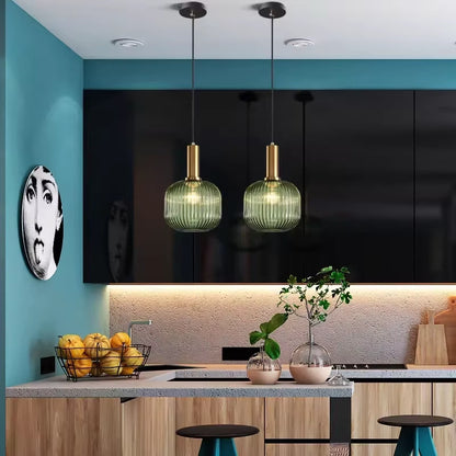 Ribbed Glass Pendant Light with Adjustable Cord