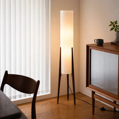 Wooden Tripod Floor Lamp with Tall Fabric Shade
