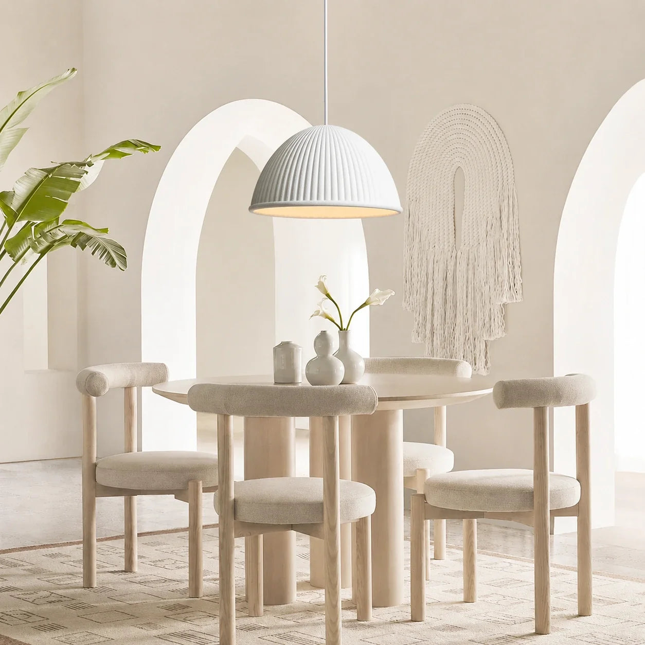 Modern Ribbed Dome Pendant Light