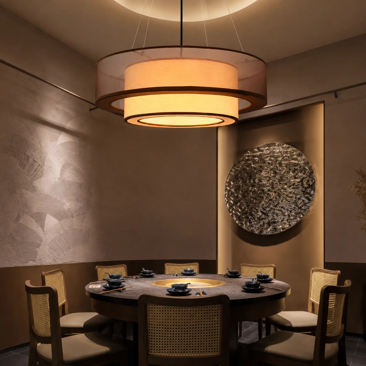Layered Fabric Drum Pendant Light