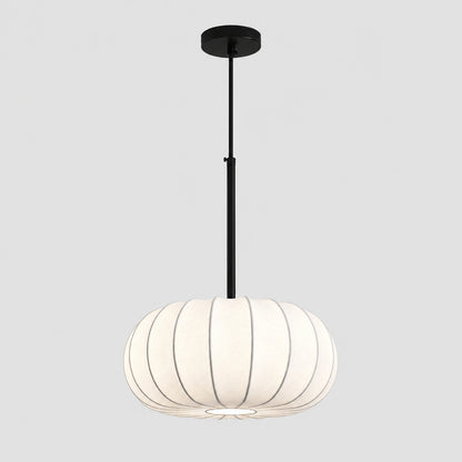 Retro silk pumpkin pendant light, 30 cm ribbed cream shade