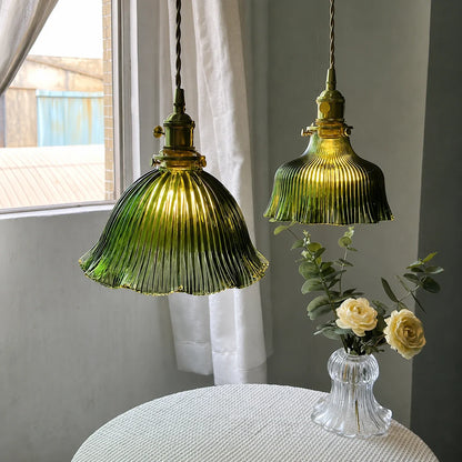 Vintage Ribbed Glass Pendant Light
