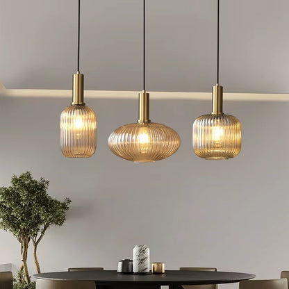 Ribbed Glass Pendant Light with Adjustable Cord