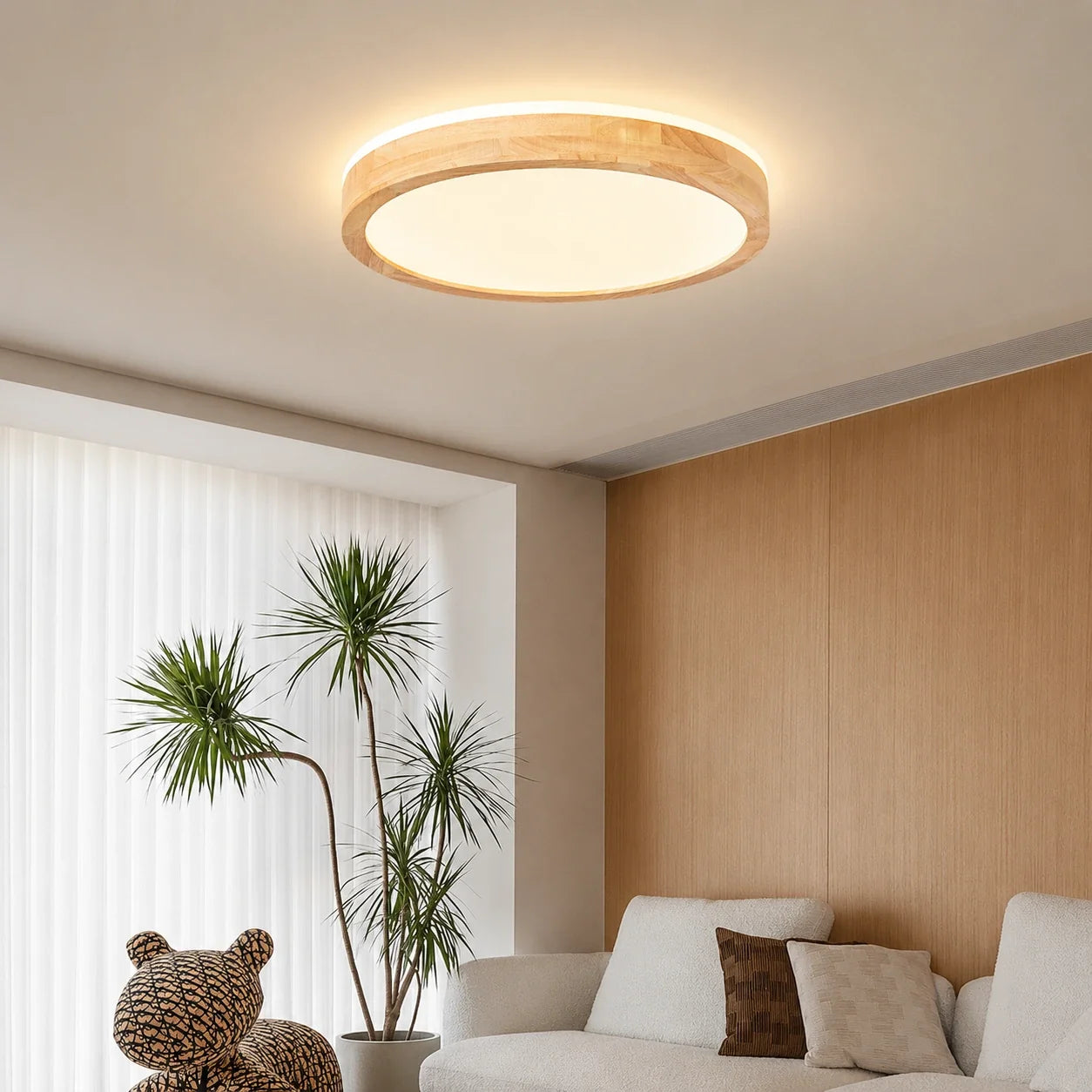 Modern Round Wood LED Ceiling Light