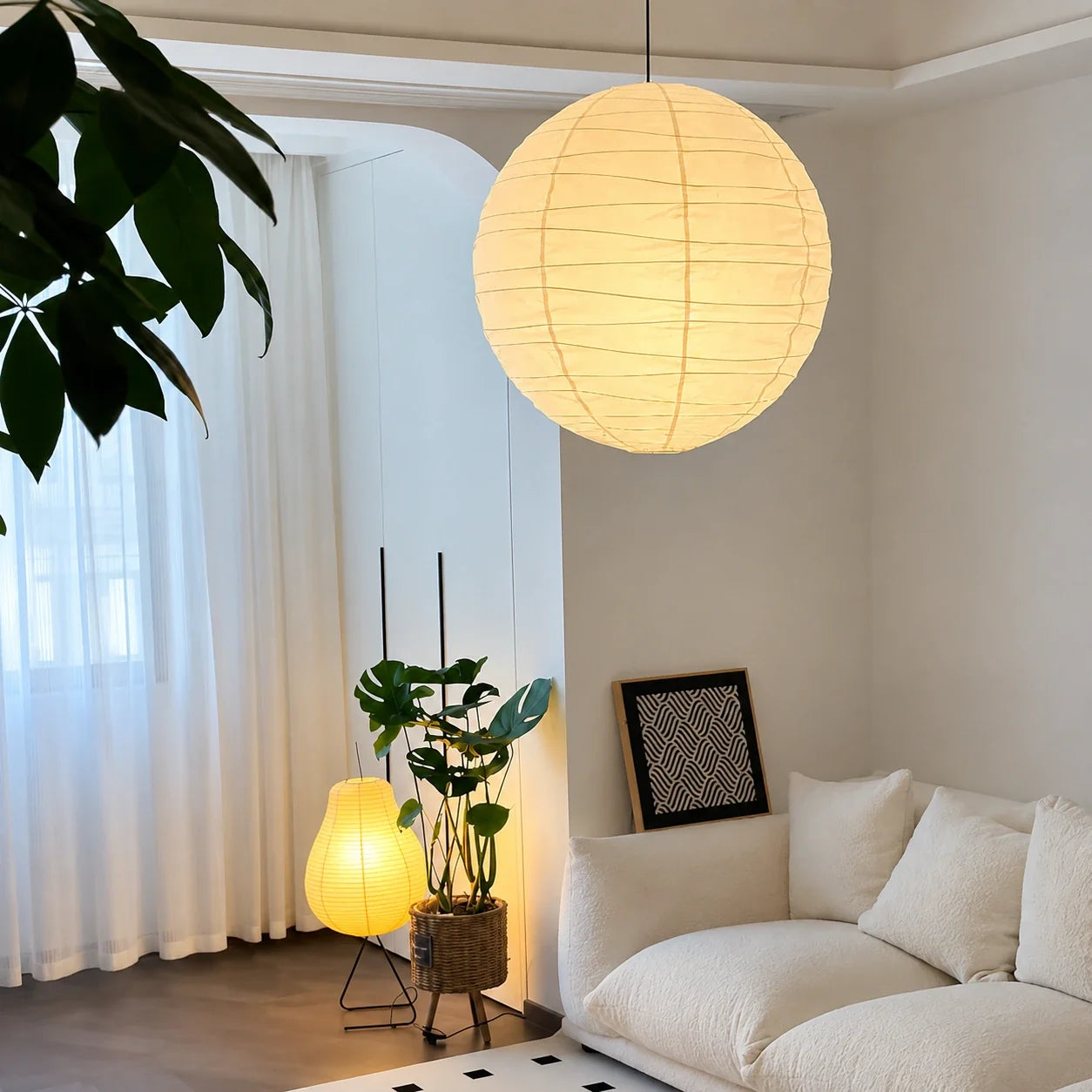 Wabi-Sabi Round Paper Lantern Pendant Light