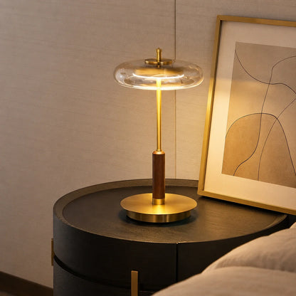 Walnut Wood and Glass LED Table Lamp